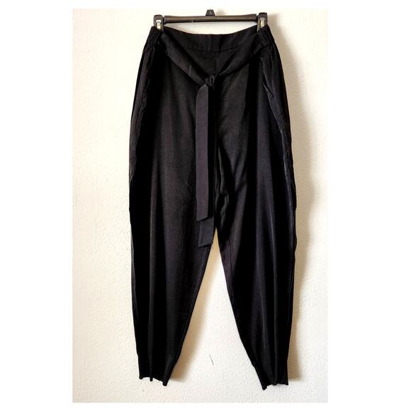 Lovers and Friends Macie Hi-Rise Belted Black Satin Joggers XL NWOT - Picture 3 of 10